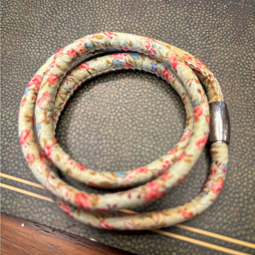 Fabric Floral Wrap Bracelet with Silver magnetic Clasp shabby chic